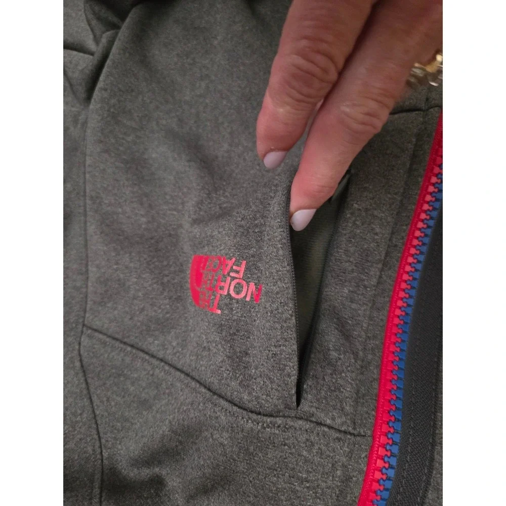 The North Face Mens Full Zip Fleece Hoodie Gray Heather Jacket‎ Red Blue Trim L